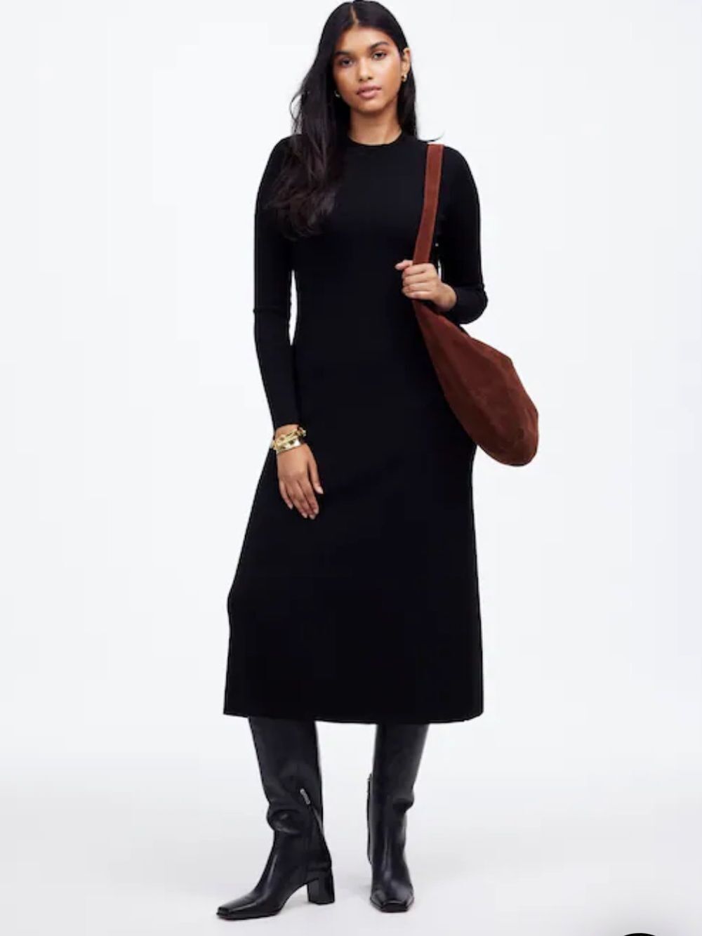 Madewell Merino Wool Sweater Maxi Dress Black Long Sleeve Crewneck Midi XS